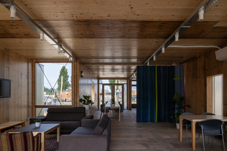 Circular Living Room and Temporary Housing / VLOT architect - Interior Photography, Living Room, Table, Beam, Windows